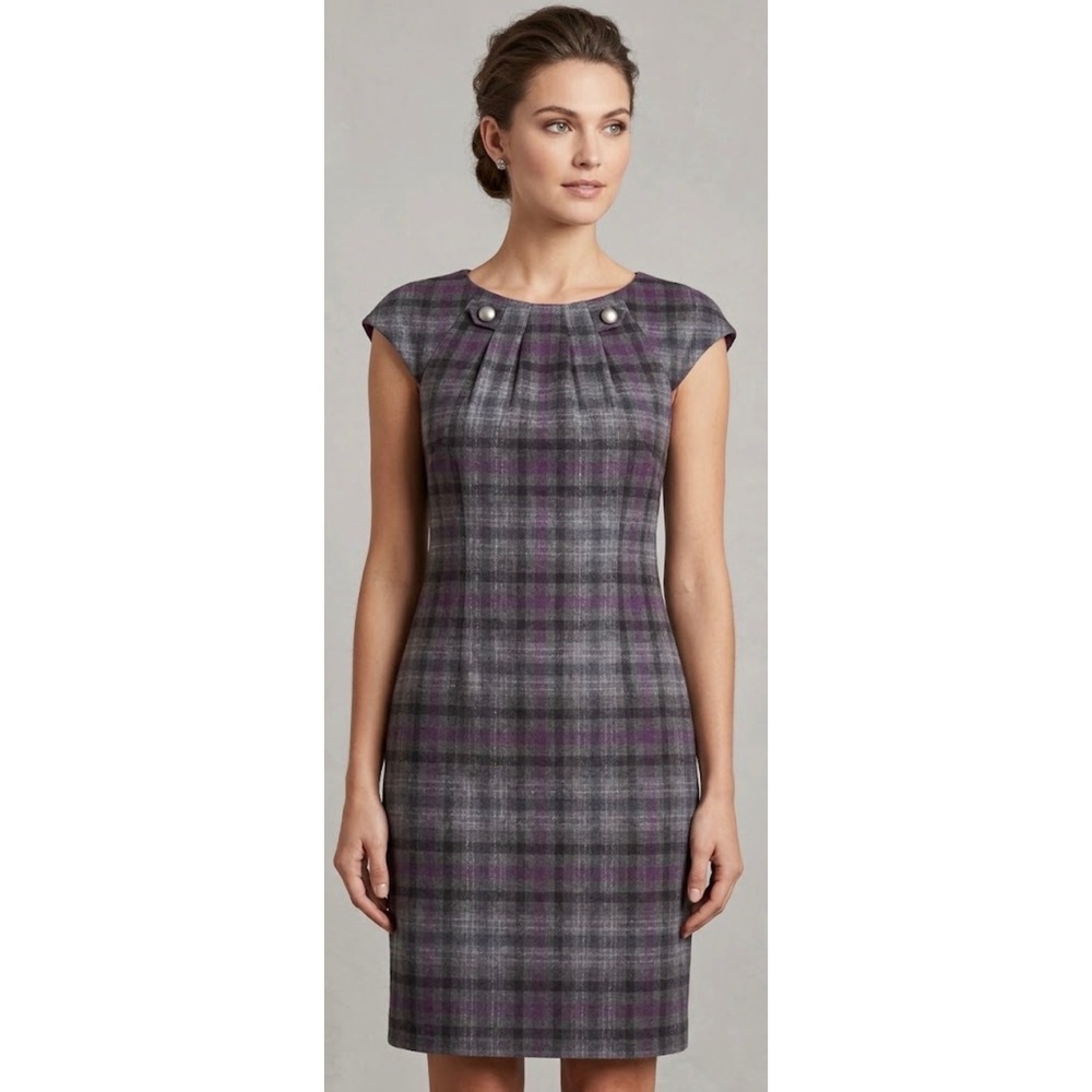 Donna Morgan Grey Purple Plaid Cap Sleeve Sheath Mini Dress 2P